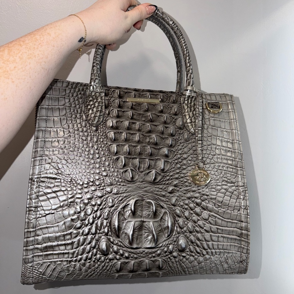 Brahmin Elegant Silver Crocodile Embossed Handbag